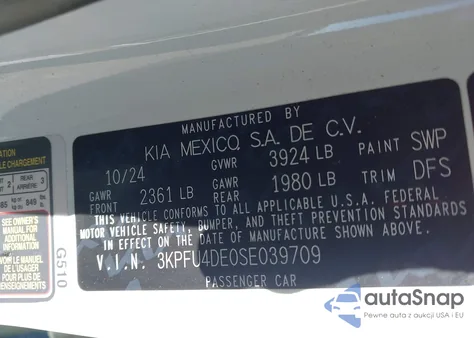 2025 Kia K4 Ex z USA, uszkodzony, nr VIN 3KPFU4DE0SE039709